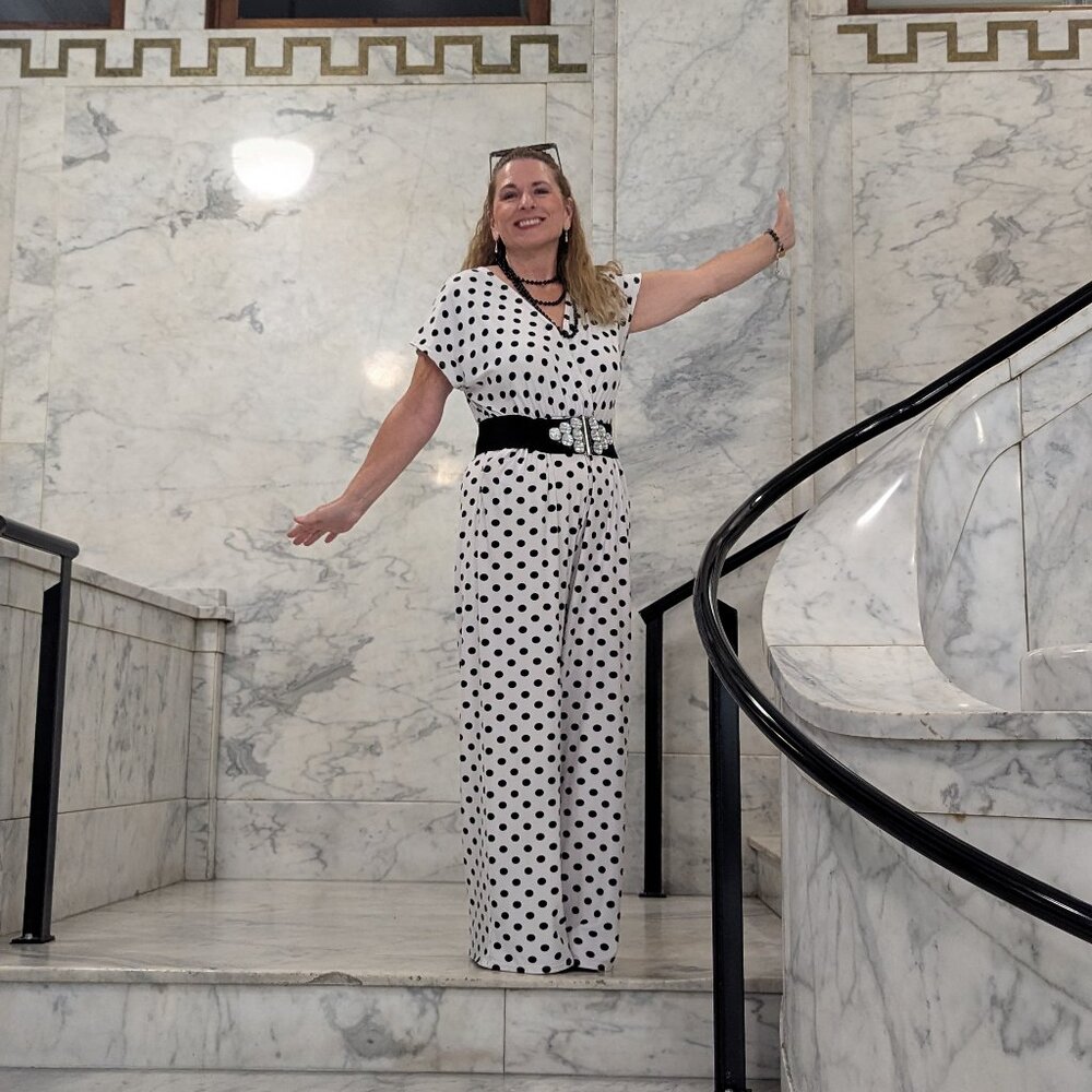 Black & White Polka Dot Flutter Sleeve Jumpsuit! | Trendz | L | EUC